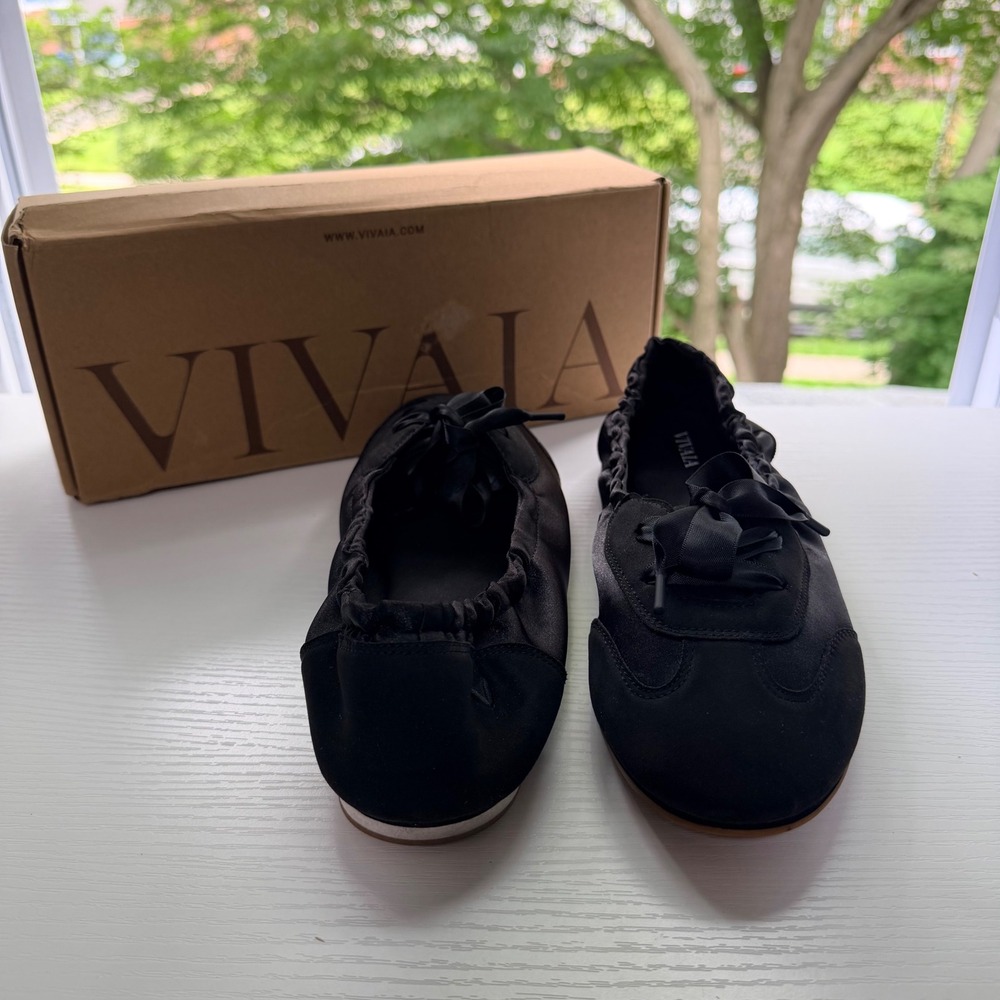 VIVAIA Yanka Black Satin Lace-Up Flats Women's US 7.5 / EU 38.5 NIB - Picture 5 of 9